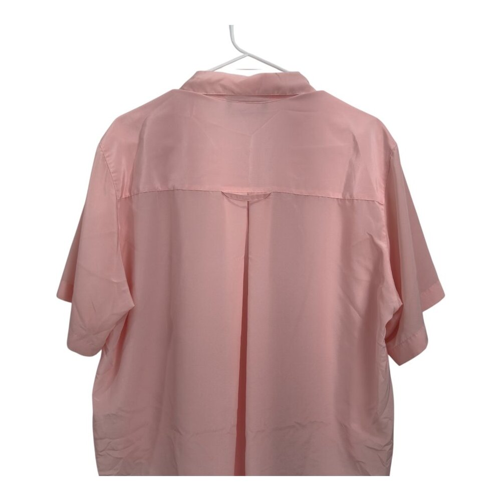 Lady Manhattan Vintage Salmon Pink Button-Up Short Sleeve Blouse Size 14 - Picture 9 of 13